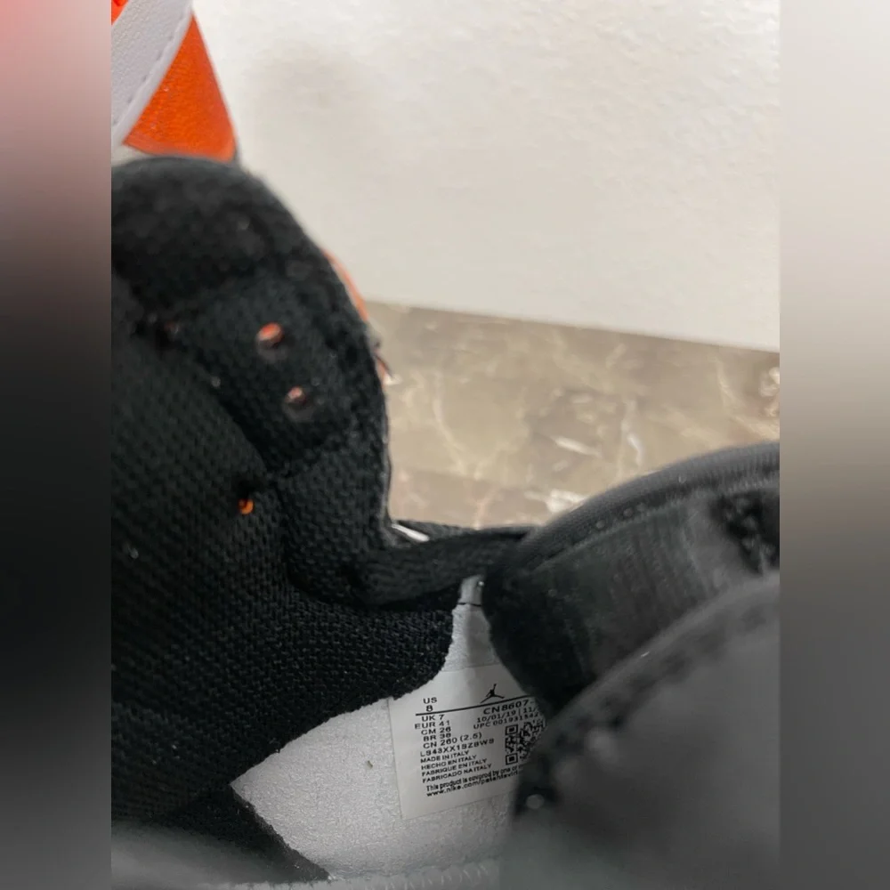 Custom Black, Orange & White Rhinstone Nike Air Jordan Sneakers, Men's 8/ Womens